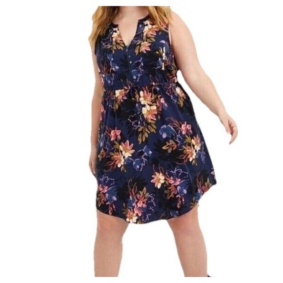 Torrid Blue Tropical Floral Dress Size 4x Sleeveless Tie Waist Casual Zip Neck - Picture 1 of 10